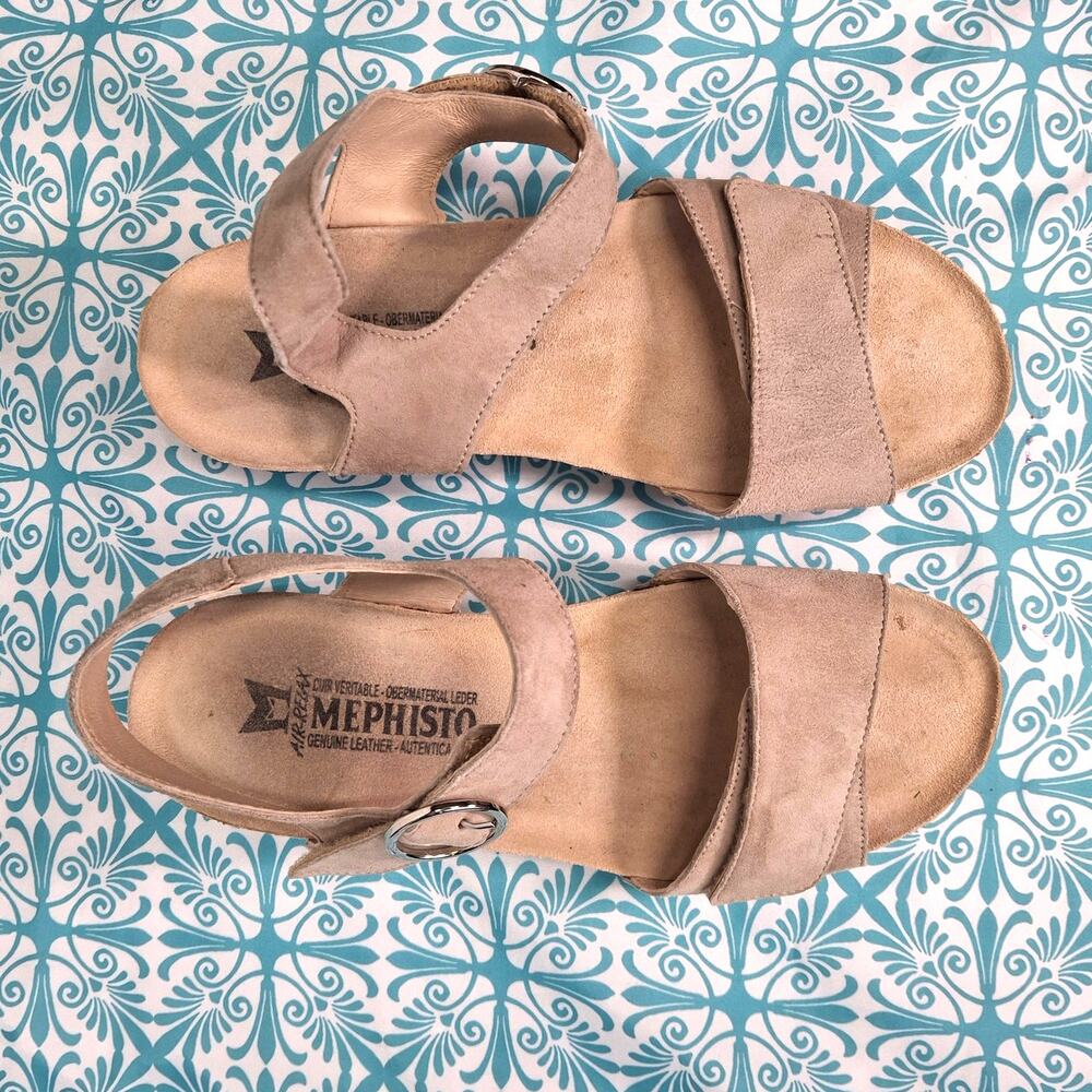 Mephisto Oriana Wedge Sandals Tan Beige Warm Grey Suede Cork EU 39 US 8.5 - Picture 8 of 10